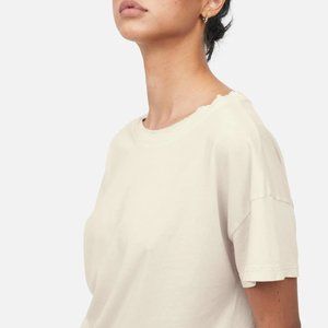 MATE the label bone ultra cropped raw neck tee t shirt cream beige Small